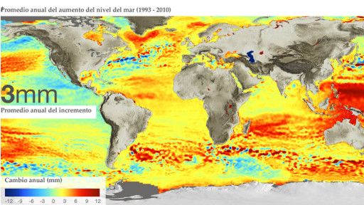 mapa del aumento anual del nivel del mar